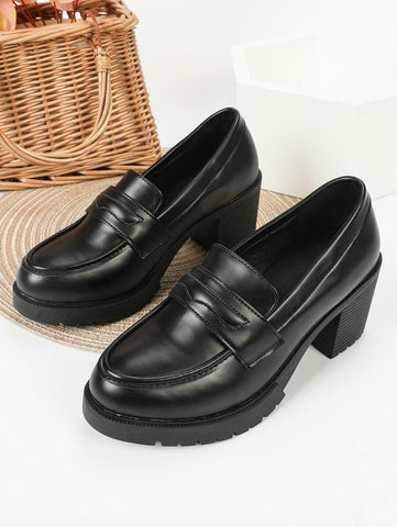 Minimalist Slip-On Chunky Heeled Loafer Pumps
