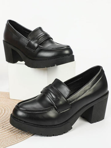 Minimalist Slip-On Chunky Heeled Loafer Pumps