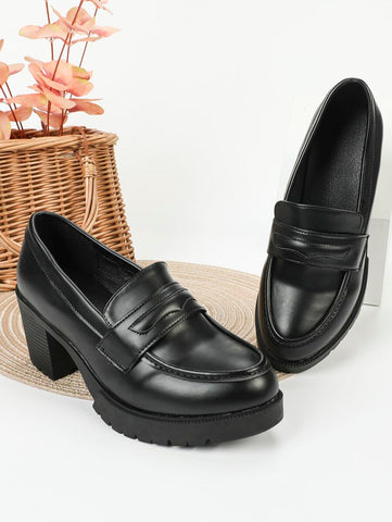 Minimalist Slip-On Chunky Heeled Loafer Pumps