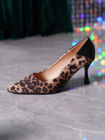 Minimalist Style, Home, Party, Elegant, Pointed Toe Velvet Leopard Print Flat Slip-On