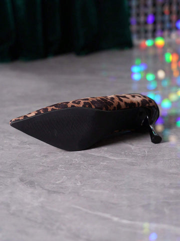 Minimalist Style, Home, Party, Elegant, Pointed Toe Velvet Leopard Print Flat Slip-On