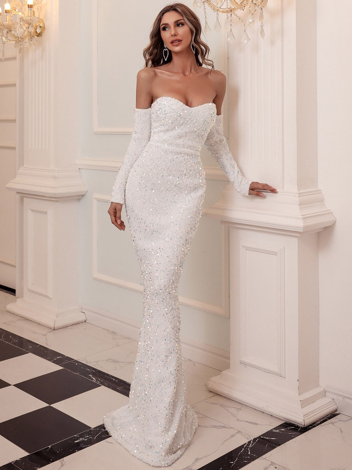 Missord Off Shoulder Sequin Mermaid Hem Formal Dress