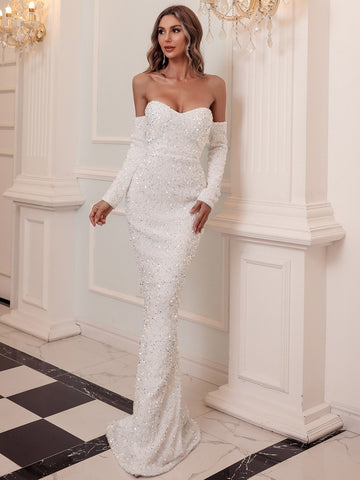 Missord Off Shoulder Sequin Mermaid Hem Formal Dress