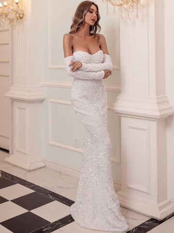 Missord Off Shoulder Sequin Mermaid Hem Formal Dress