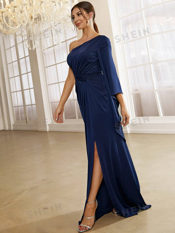 Missord One Shoulder Bell Sleeve Split Thigh Dress