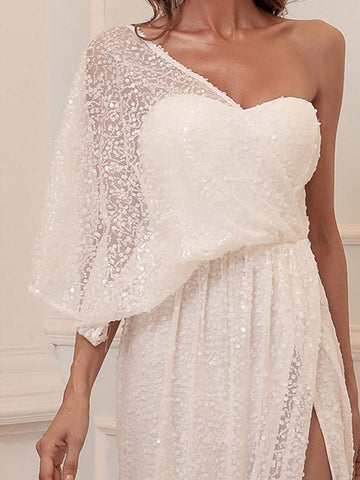 Missord One Shoulder Split Thigh Sequin Formal Dress