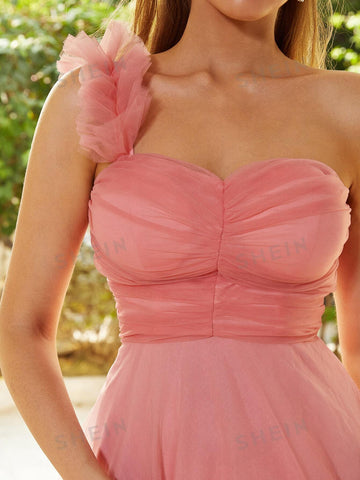 Missord Ruched Bust Mesh Overlay Prom Dress