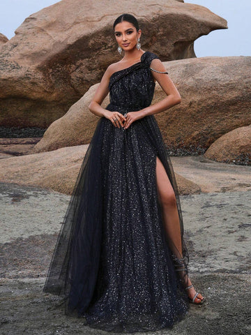 Missord Women'S One Shoulder High Slit Evening Dress