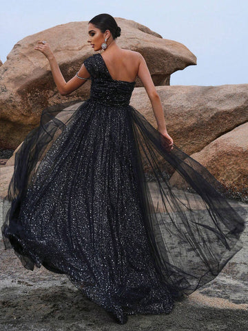 Missord Women'S One Shoulder High Slit Evening Dress