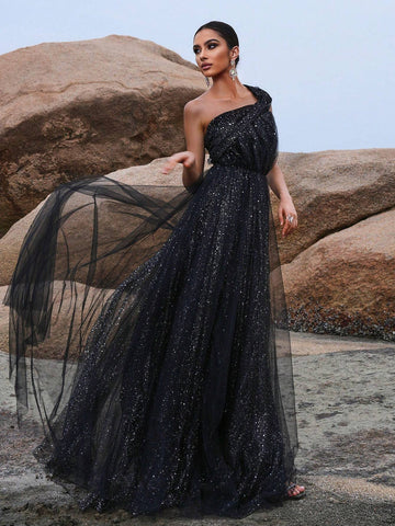 Missord Women'S One Shoulder High Slit Evening Dress