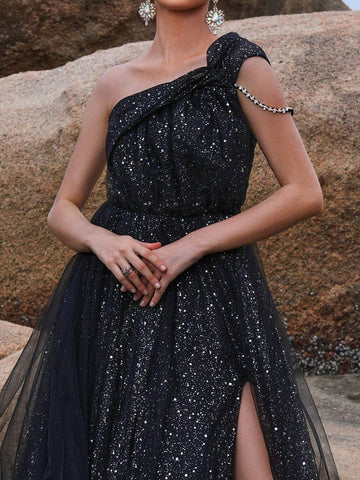 Missord Women'S One Shoulder High Slit Evening Dress