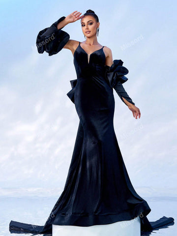 Missord Women's Solid Color Mermaid Hem Maxi Bodycon Elegant Evening Dress