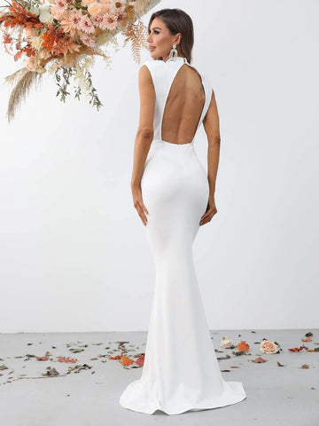 Mock Neck Mermaid Hem Formal Dress