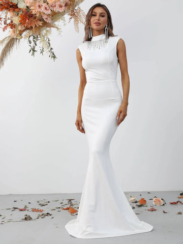 Mock Neck Mermaid Hem Formal Dress