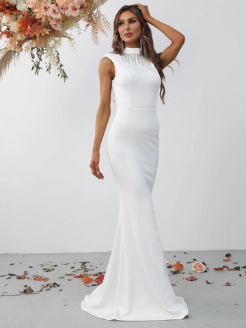 Mock Neck Mermaid Hem Formal Dress