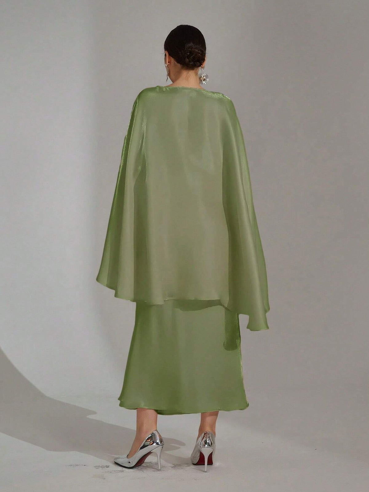 Modest Cape Tops & Mermaid Skirt Women Luxury Shiny Matching Sets For Party