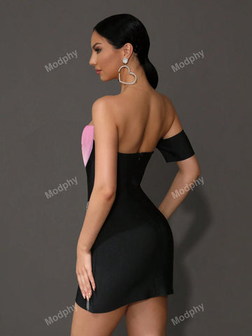 Modphy 2024 Flower Embellished Backless Bandage Elastic Sexy Mini Dress For Women, Summer