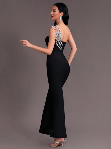 Modphy 2024 New Arrival One Shoulder Design Rhinestone Decoration Tight Fishtail Hem Bandage Elegant Formal Evening Dress