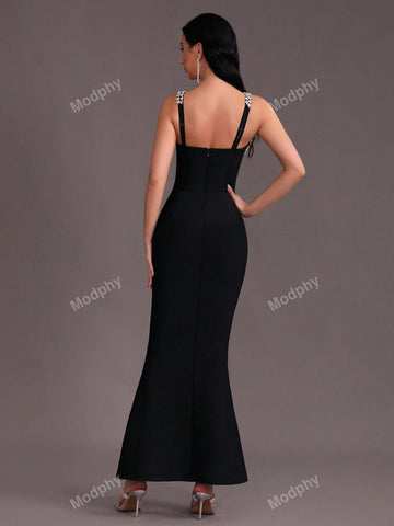 Modphy 2024 New Arrival Women's Sexy Off-Shoulder Crystal Decorated Bodycon Maxi Bandage Dress With Mermaid Hem For Formal Events