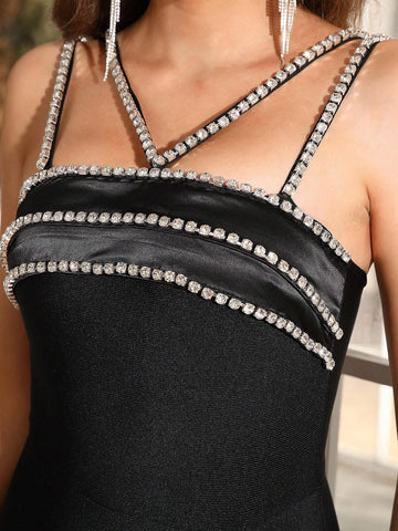 Modphy 2024 New Design Women Sexy Heavy Duty Camisole Dress With Beading Detail, Slim-Fit Cutout Bandage Dress