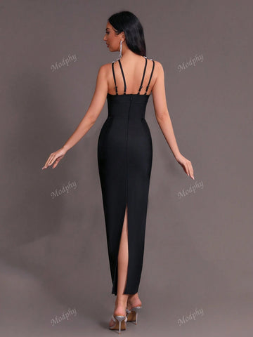Modphy 2024 New Summer Women's Sexy Rhinestone Chain Strap Bodycon Long Dress Party Evening Gown
