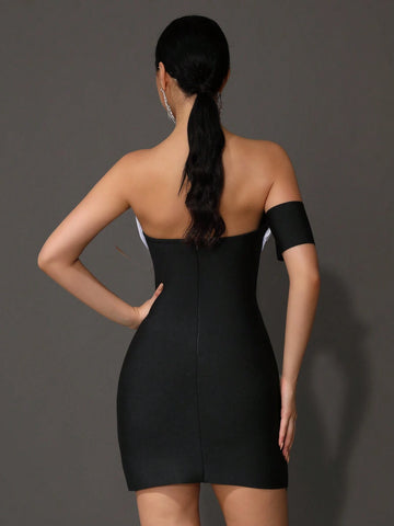 Modphy 2024 Summer New 3D Flower Rhinestone Strapless Tight Bandage Mini Dress For Women, Sexy Backless Cocktail Party Formal Dress