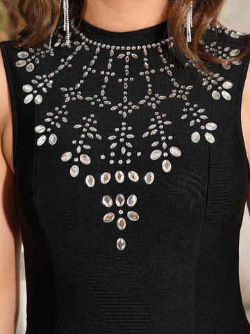 Modphy 2024 Summer New Arrival Women's Sexy Sleeveless Round Neck Diamond Bandage Maxi Dresses For Party Evening