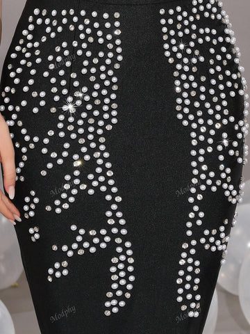 Modphy Fashionable Solid Color Halter Backless Sleeveless Mermaid Dress Women Formal Evening Gown (Heavily Embellished)