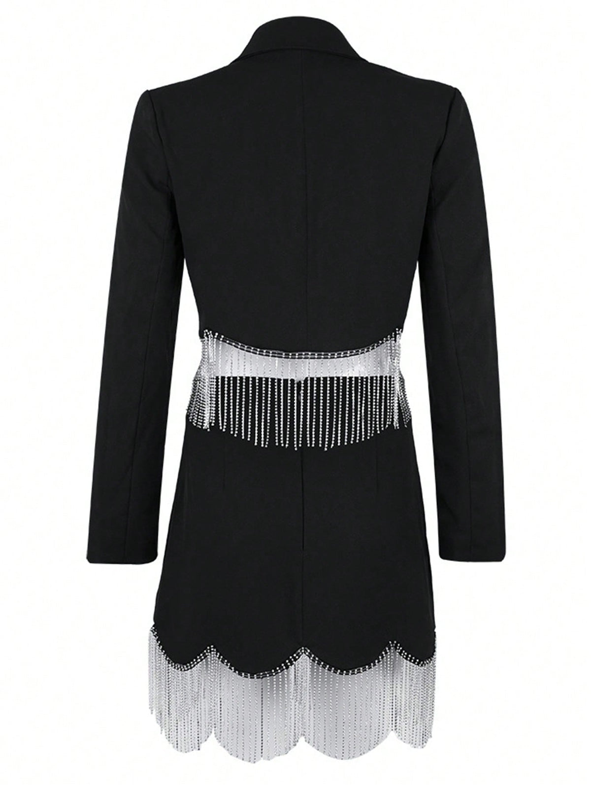 Fringe Trim Lapel Neck Blazer & Skirt