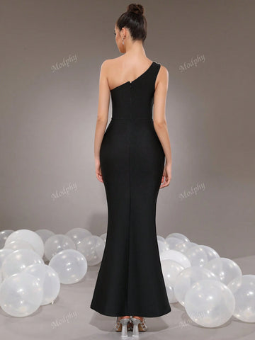 Modphy New Sparkly Flower Shoulder Single Bodycon Long Bandage Mermaid Formal Evening Dress For Women