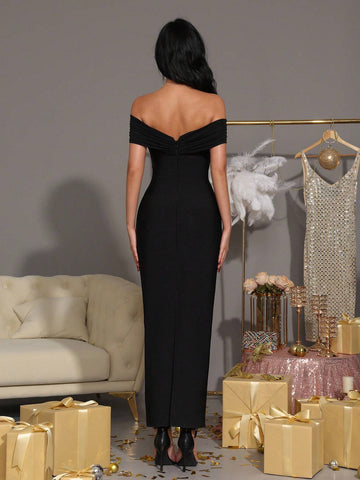 Modphy Sexy Off-Shoulder Rhinestone Decorated Long Formal Dress, Elegant & Classy Ladies Evening Gown