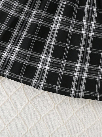 Mom-Daughter Fashion Ribbed Knit Patchwork Camisole Sleeveless Houndstooth Print Dress