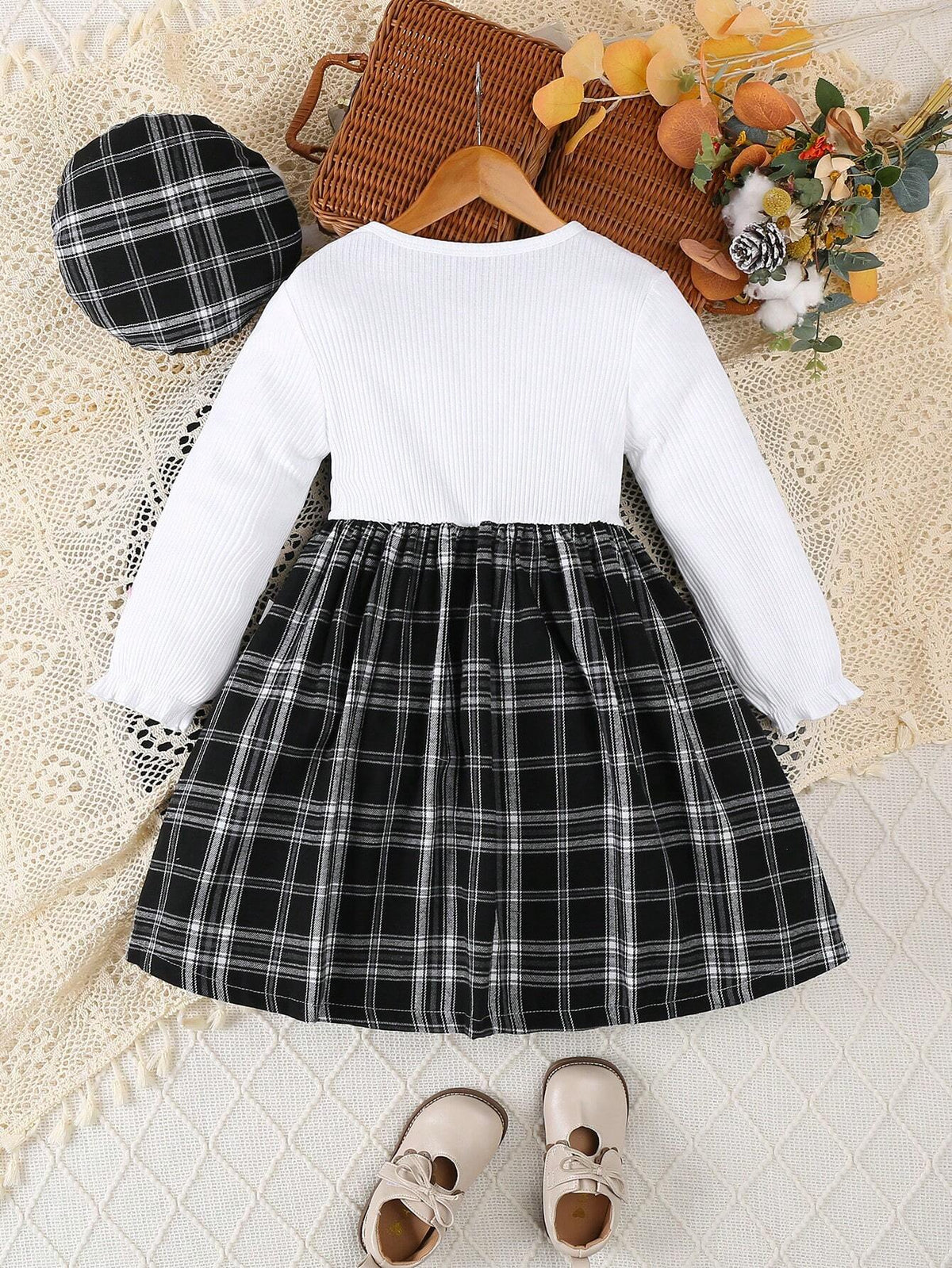 Mom-Daughter Fashion Ribbed Knit Patchwork Camisole Sleeveless Houndstooth Print Dress