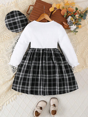 Mom-Daughter Fashion Ribbed Knit Patchwork Camisole Sleeveless Houndstooth Print Dress