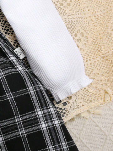 Mom-Daughter Fashion Ribbed Knit Patchwork Camisole Sleeveless Houndstooth Print Dress