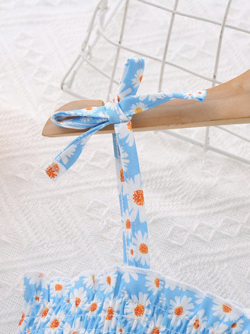 MommBaby Mommbabay Summer Girls Bowknot Strap Dress, Young Girl Cute Sleeveless Small Daisy Fashion Casual Dress With Hat