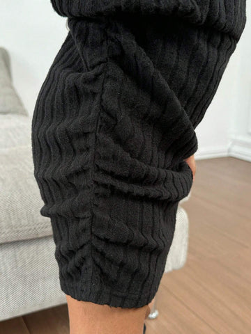 Mommy And Me Clothes ,Young Girl Black Fitted Stand Collar Casual Knit Dress,Girls Winter Clothes,Girls Fall Clothes