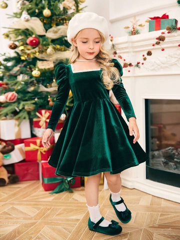 Mommy And Me Ruffled Gigot Sleeve Dress For Young Girl And Young Girl, Suitable For Casual Daily Wear Or Family Gatherings In Autumn And Winter