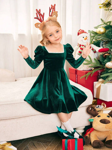 Mommy And Me Ruffled Gigot Sleeve Dress For Young Girl And Young Girl, Suitable For Casual Daily Wear Or Family Gatherings In Autumn And Winter