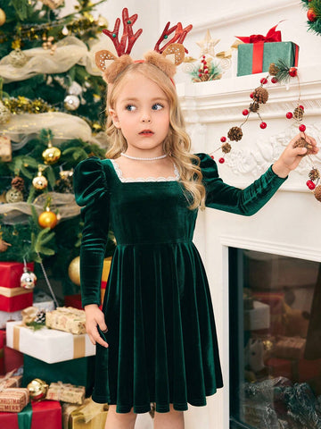 Mommy And Me Ruffled Gigot Sleeve Dress For Young Girl And Young Girl, Suitable For Casual Daily Wear Or Family Gatherings In Autumn And Winter