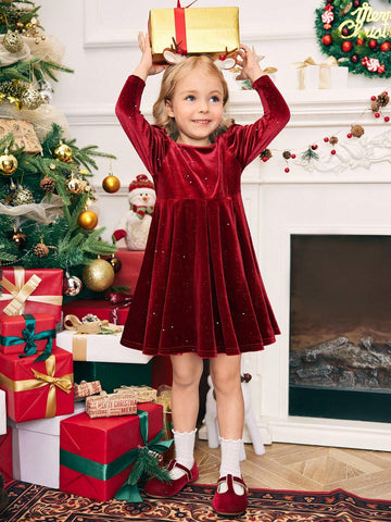 Mommy And Me Velvet Big Bow Tie Dress, Toddler Girls And Girls Autumn Winter Party Dress