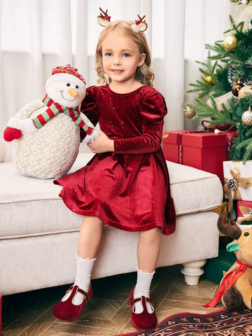 Mommy And Me Velvet Big Bow Tie Dress, Toddler Girls And Girls Autumn Winter Party Dress