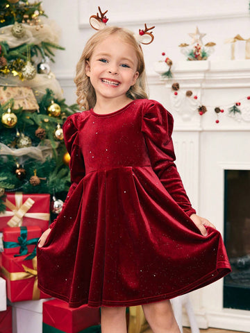 Mommy And Me Velvet Big Bow Tie Dress, Toddler Girls And Girls Autumn Winter Party Dress