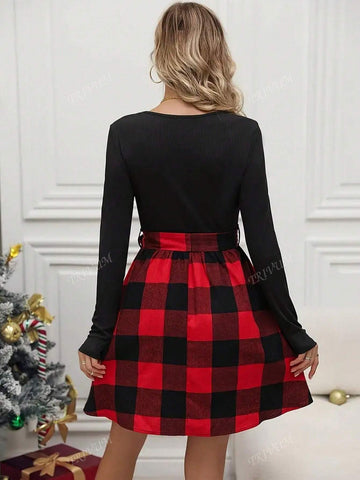 Moon Print Pattern, Casual Crew Neck Long Sleeve Dress, Autumn Women's Wear