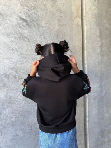 Mother-Daughter Matching Girls Casual Trendy Funny Cartoon Monster Pattern American Street Hip Hop Hooded Zipper Short Sweatshirt
