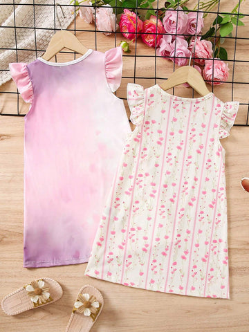 Mother Day - 2pcs Toddler Girls Cute Rose Print Dress Set