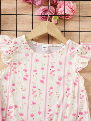Mother Day - 2pcs Toddler Girls Cute Rose Print Dress Set
