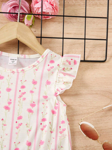 Mother Day - 2pcs Toddler Girls Cute Rose Print Dress Set