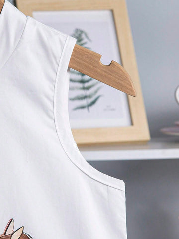 Mother Day Young Girls And Their Mothers Print Stand Collar Faux Fur Trim A-Line Dress, Suitable For Holiday Beach Vacation In Summer