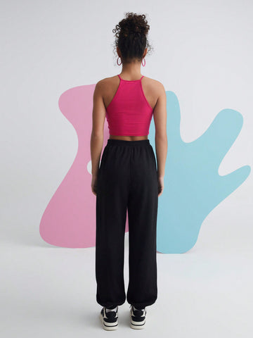 Cartoon And Letter Graphic Halter Top & Joggers